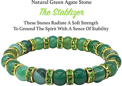 Helena Rose Ladies Spiritual Bracelet for Women- Gorgeous Green Agate Gemstones &amp; Sparkling Green Rhinestone Crystals - Woman&#39;s Stretch Bracelet - Plus Jewellery Gift Box