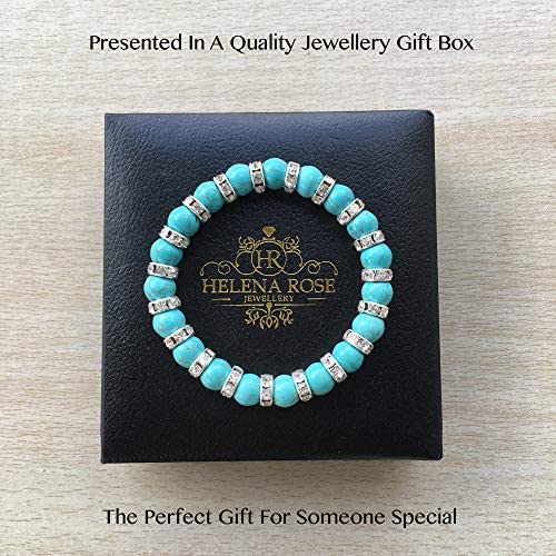 Helena Rose Spiritual Bracelet for Ladies - Natural Turquoise Howlite Gemstones with Clear Crystal Spacers - Balancing Chakra Bangle for Women - with Jewellery Gift Box