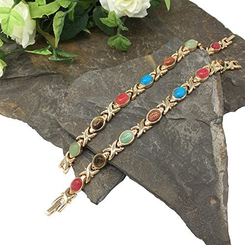 Ladies Magnetic Therapy Bracelet for Women with Natural Semi-Precious Stones - Fits Wrists Up to 18.5cm Adjustable - with Jewellery Gift Box