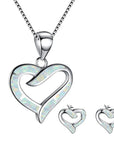 Ladies Shining Heart Jewellery Set For Women - Necklace Pendant & Matching Earrings - Girls Opal Glitter Enamel & Silver Plated Cute Charms - with Gift Box