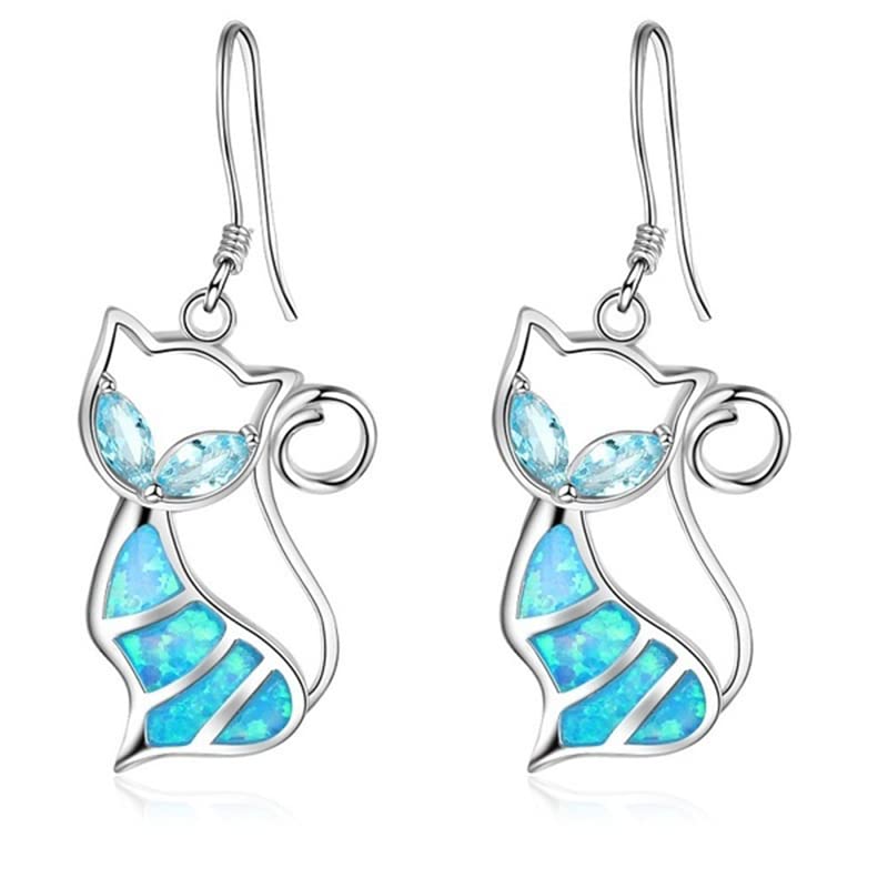 Cute Cat Pendant Necklace &amp; Earrings Matching Set For Women - Ladies Silver Plated Crystal Jewellery with Gift Box