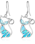 Cute Cat Pendant Necklace & Earrings Matching Set For Women - Ladies Silver Plated Crystal Jewellery with Gift Box