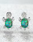 Cute Turtle Jewellery Set - Matching Necklace Pendant & Earrings For Ladies - Glittering Opal & Crystal - With Gift Box