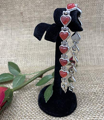 Ladies Magnetic Valentine Bracelet for Women with Red Heart Natural Polished Agate Gemstones - Fits Wrists up to 18 cm 7.0 inches Adjustable - with A Jewellery Gift Box