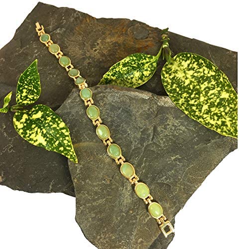 Ladies Magnetic Bracelet for Women | Semi Precious Green Aventurine Gemstones - Fits Wrists Up to 7.5&quot; Adjustable - Plus Jewellery Gift Box (Gold)