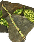 Ladies Magnetic Bracelet for Women | Semi Precious Green Aventurine Gemstones - Fits Wrists Up to 7.5" Adjustable - Plus Jewellery Gift Box (Gold)