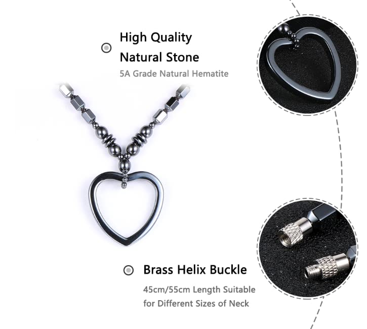 Natural Hematite Beaded Pendant Necklace for Men Women with Jewellery Gift Box