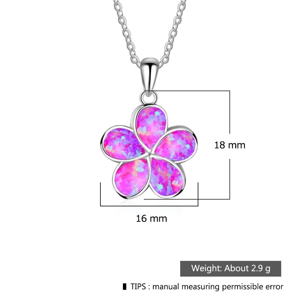 Ladies Flower Design Opal Jewellery Set For Women, Necklace Pendant &amp; Drop Earrings, Enamel &amp; Silver Plated Matching Flower Design with Gift Box