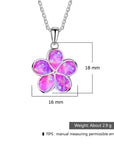 Ladies Flower Design Opal Jewellery Set For Women, Necklace Pendant & Drop Earrings, Enamel & Silver Plated Matching Flower Design with Gift Box