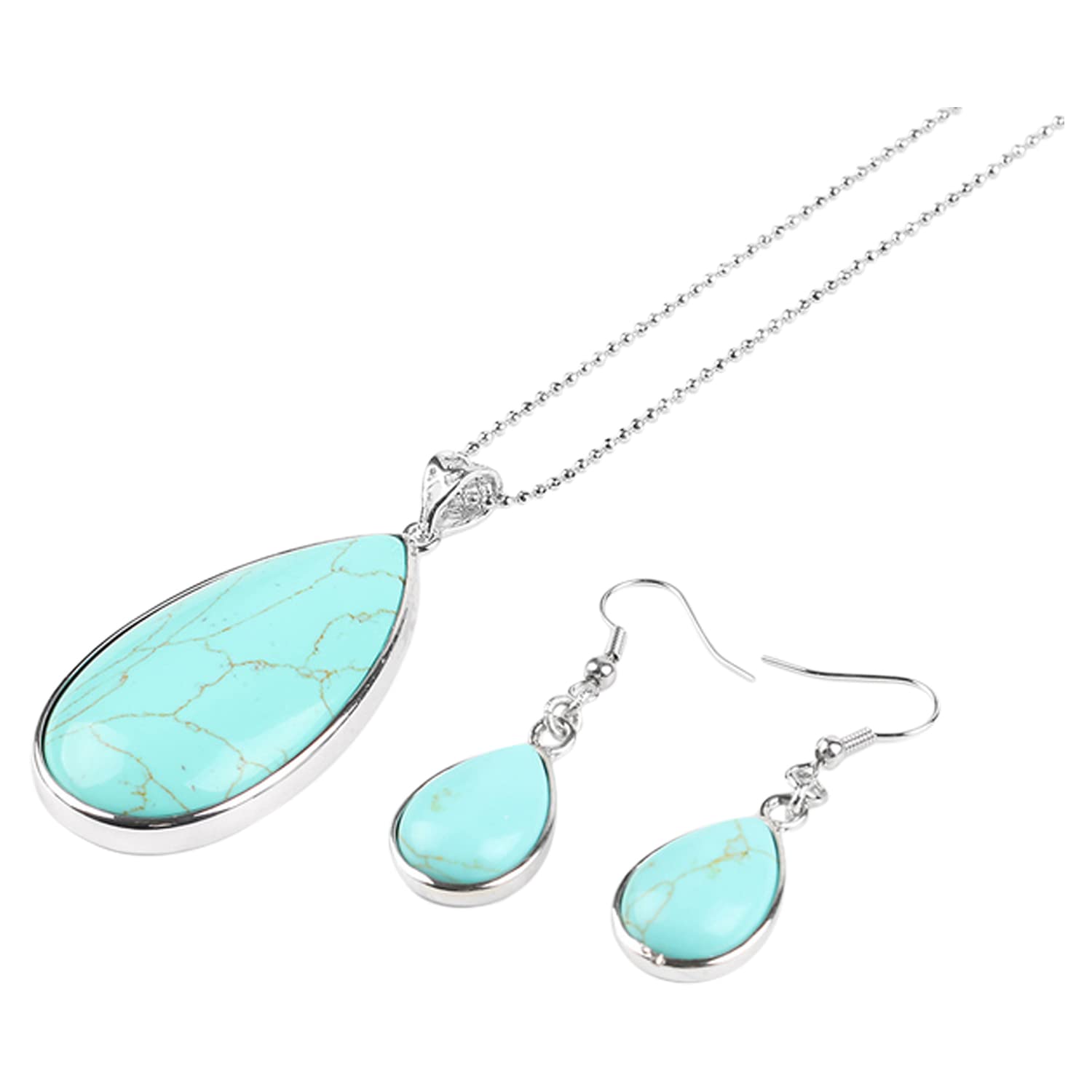 Ladies Matching Jewellery Set for Women - Teardrop Design Necklace Pendant &amp; Drop Earrings - With Jewellery Gift Box