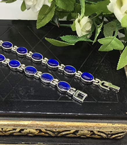 Helena Rose Ladies Magnetic Bracelet for Women with Royal Blue Cats Eye Semi-Precious Stones - Fits Wrists up to 17.5 Adjustable - Plus Jewellery Gift Box