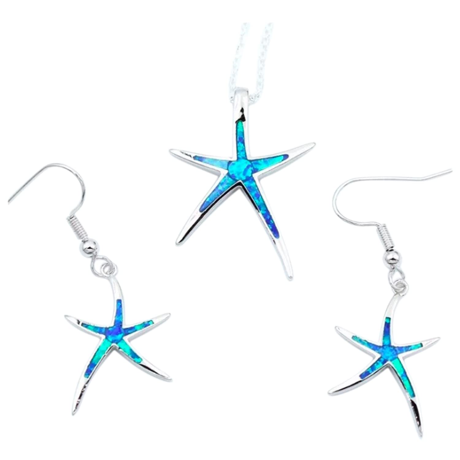 Starfish Jewellery gift set for women. Starfish design pendant necklace with enamel inlay &amp; matching earrings. With Gift Box-