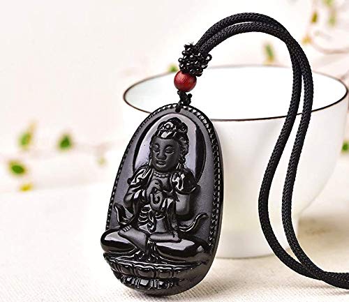 Black Obsidian Stone Crystal Buddha Pendant Necklace for Men &amp; Women in Jewellery Gift Box