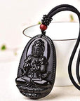 Black Obsidian Stone Crystal Buddha Pendant Necklace for Men & Women in Jewellery Gift Box