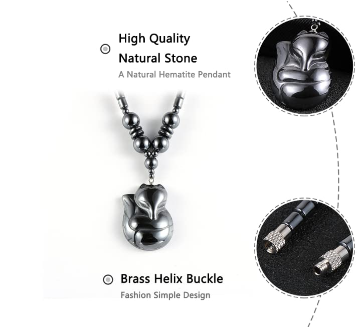 Natural Hematite Beaded Pendant Necklace for Men Women with Jewellery Gift Box