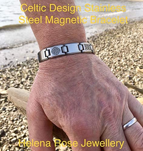 Helena Rose Magnetic Bracelet for Men - Fathers Day Gift - Celtic Knots Gunmetal Grey Colour - 21cm Length Adjustable - Plus Jewellery Gift Box