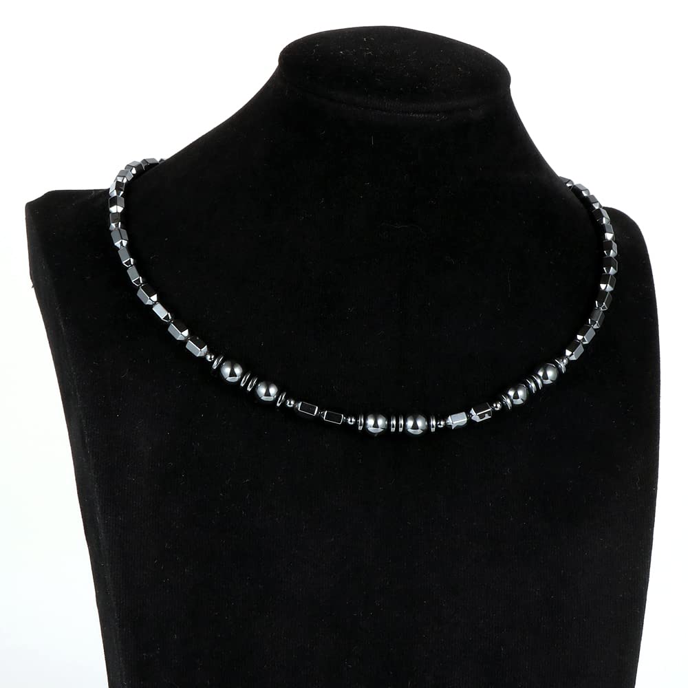 Natural Hematite Beaded Pendant Necklace for Men Women with Jewellery Gift Box