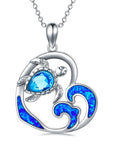 Ladies Sterling Silver Heart Pendant Necklace - Blue Rhinestone Crystal Sea Turtle - Nautical Jewellery For Women - Plus 45cm Chain & Gift Box