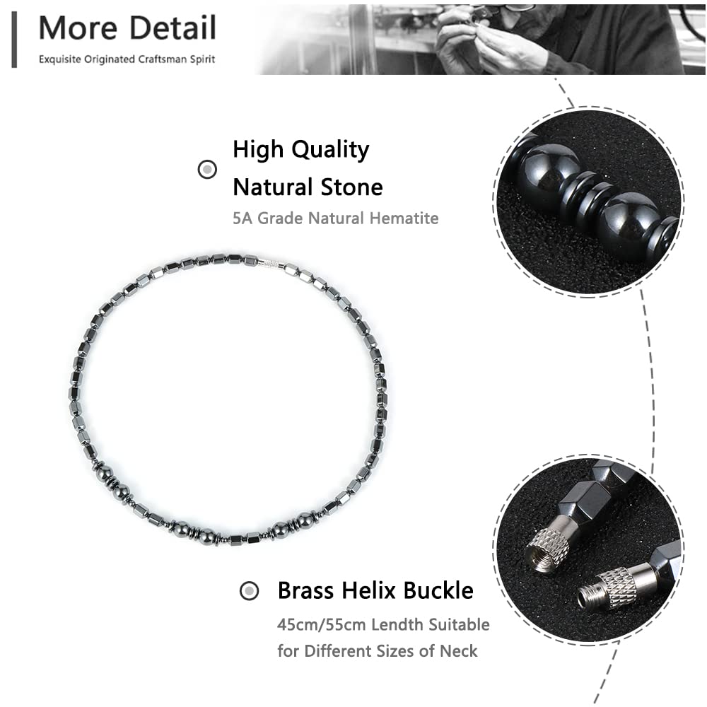 Natural Hematite Beaded Pendant Necklace for Men Women with Jewellery Gift Box