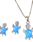 Cute Turtle Jewellery Set - Matching Necklace Pendant & Earrings For Ladies - Glittering Opal & Crystal - With Gift Box