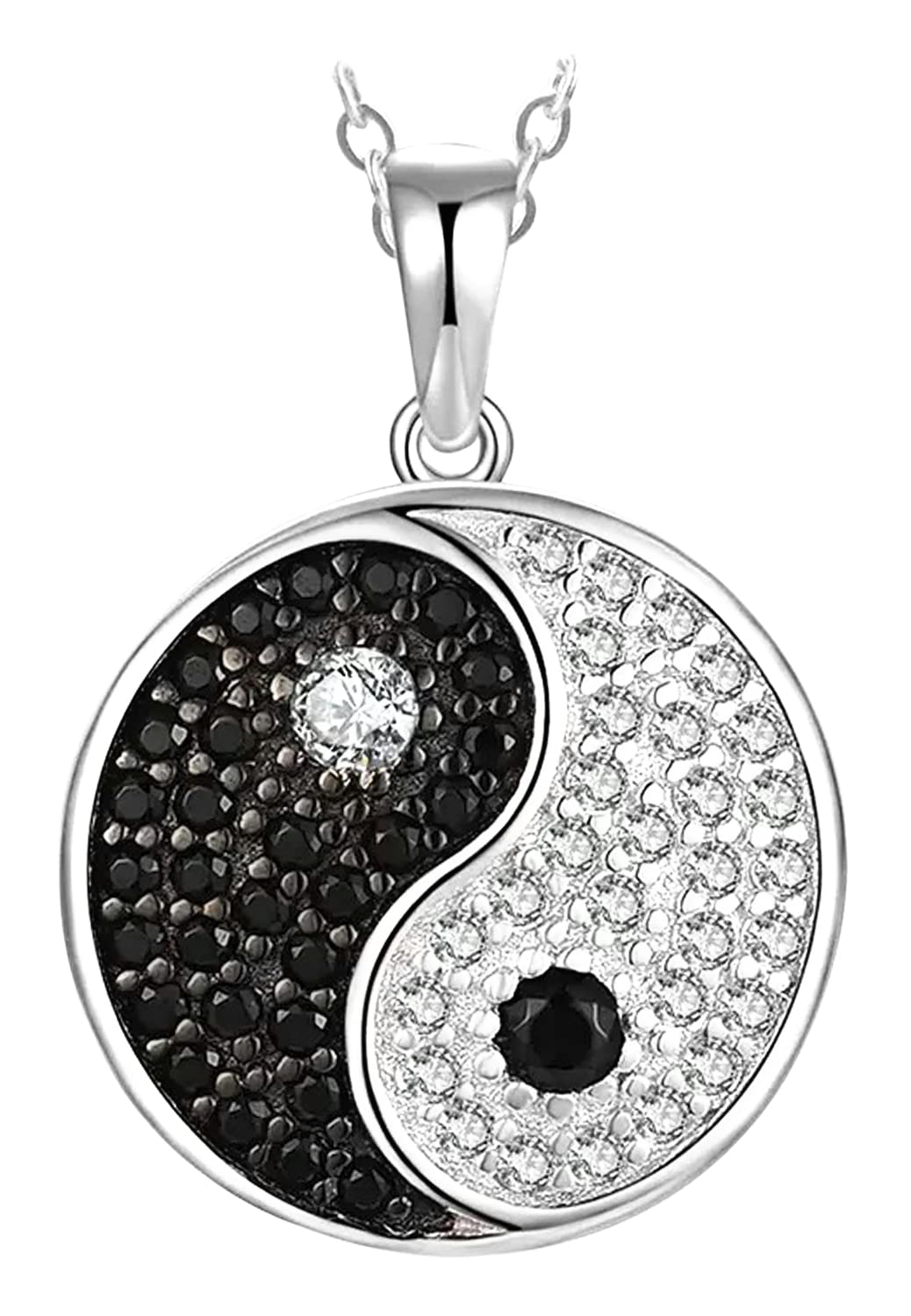 Womens Designer 925 Sterling Silver Yin Yang Jewellery - With Cubic Zirconia Crystals - Spiritual Boho Style - With Jewellery Gift Box.