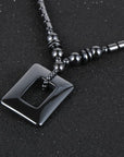 Natural Hematite Beaded Pendant Necklace for Men Women with Jewellery Gift Box