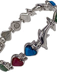 Ladies Magnetic Bracelet for Women - Natural Gemstone Heart Crystals & Dolphins - Fits Wrists Up to 18.5cm Adjustable - Plus Jewellery Gift Box (Silver)