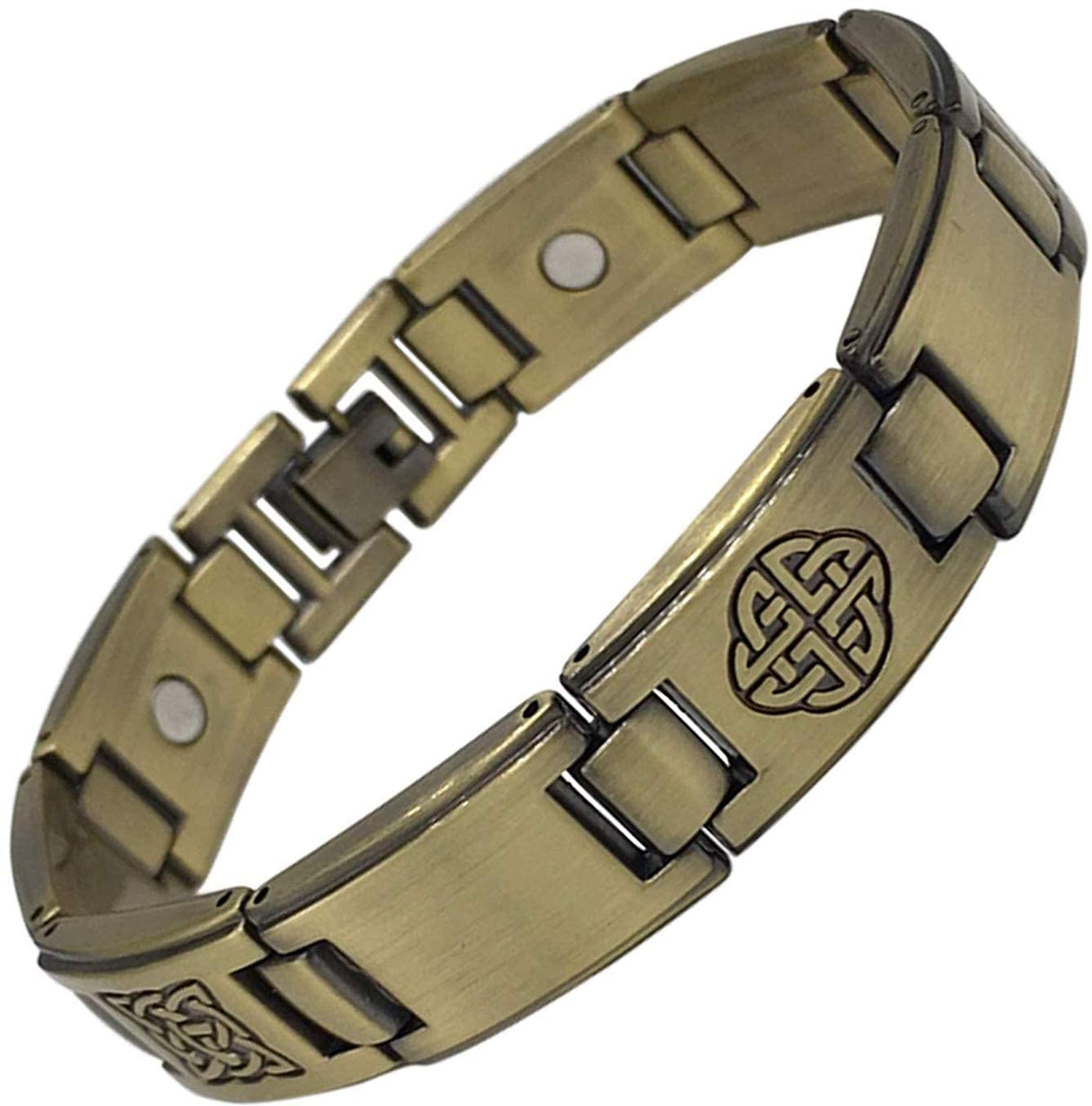 Helena Rose Magnetic Therapy Bracelet for Men - Antique Gold Finish Celtic Knots Ethnic Design - Fits Wrists Up to 21cm Adjustable - Plus Jewellery Gift Box