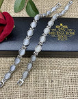 Helena Rose Ladies Magnetic Bracelet for Women - Semi Precious Grey Luminous Cats Eye Stones - Fits Wrists Up To 17.5cm Fully Adjustable Size - Presented in a Jewellery Gift Box