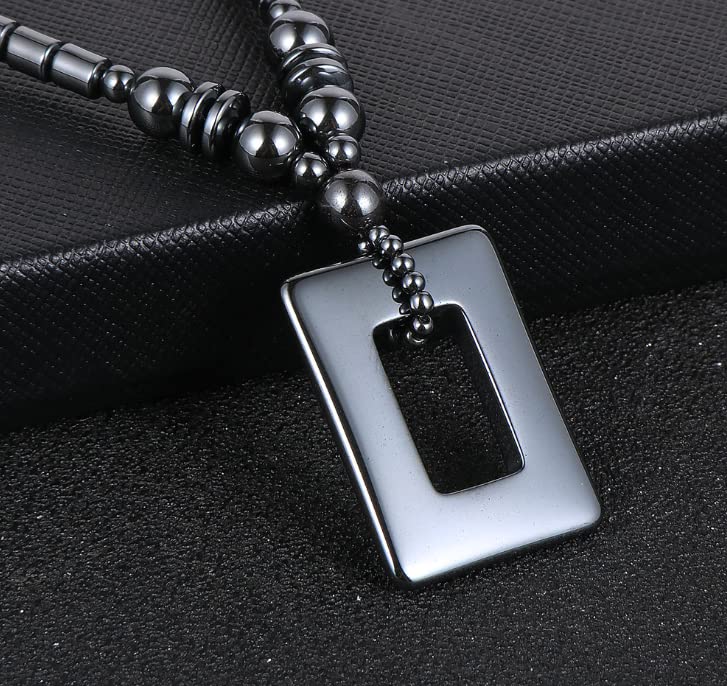 Natural Hematite Beaded Pendant Necklace for Men Women with Jewellery Gift Box