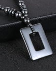 Natural Hematite Beaded Pendant Necklace for Men Women with Jewellery Gift Box