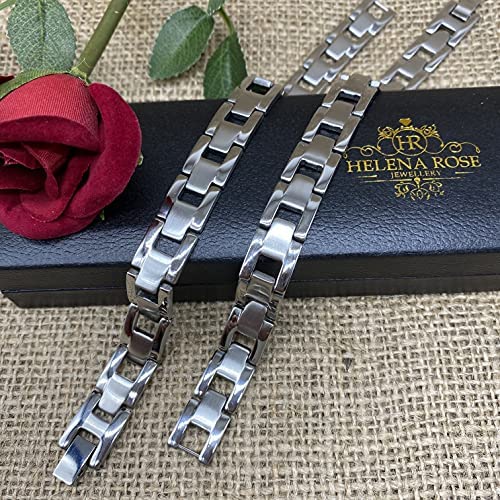 Magnetic Therapy Bracelet for Men - Brushed Stainless Steel Design - Fits Wrists Up to 21 cm Adjustable - with Jewellery Gift Box