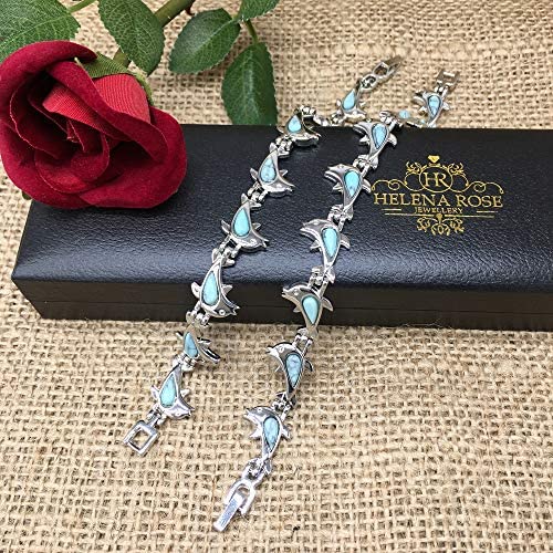 Helena Rose Womens Magnetic Bracelet - Blue Turquoise Gemstone Dolphin Jewellery