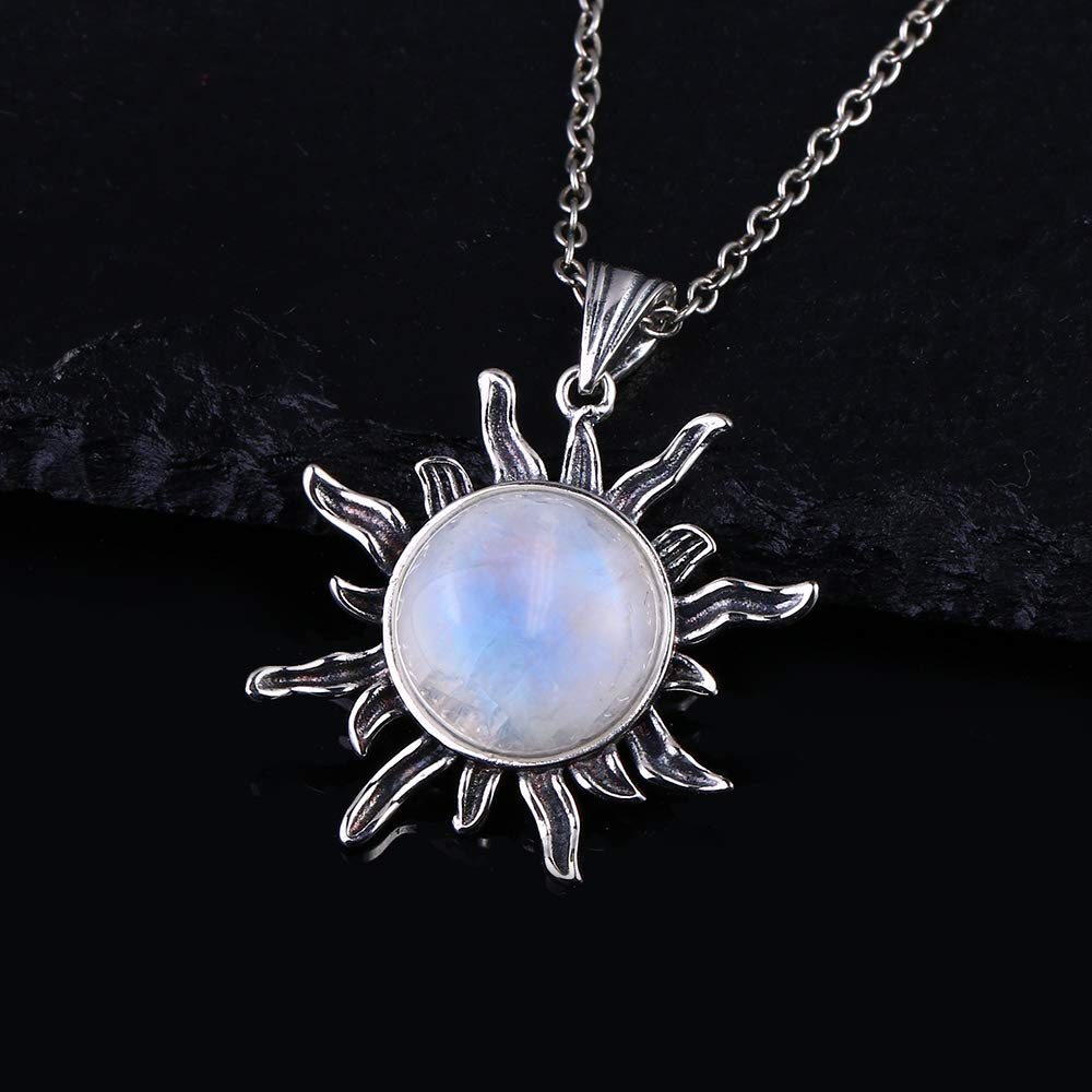 Womens Matching Jewellery Set - 925 Sterling Silver Flaming Sun Pendant Necklace &amp; Earrings for Ladies with Jewellery Gift Box