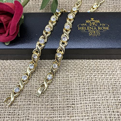 Helena Rose Magnetic Bracelet for Women - Sparkling Clear Rhinestone Crystals - Fits Wrists up to 7.5&quot; Fully Adjustable - with Jewellery Gift Box