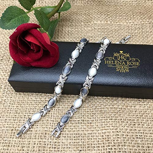 Ladies Magnetic Bracelet for Women - Grey Cats Eye Gemstones - Fits Wrists up to 7.5&quot; Adjustable - with Jewellery Gift Box