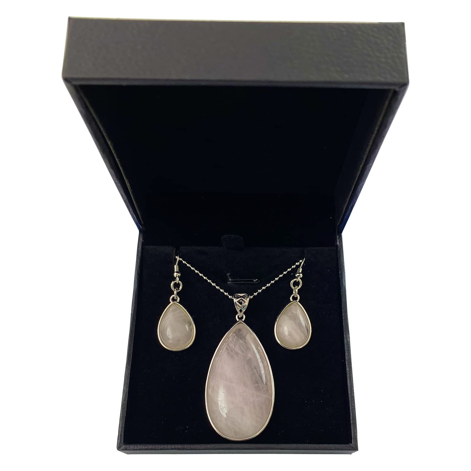 Ladies Matching Jewellery Set for Women - Teardrop Design Necklace Pendant &amp; Drop Earrings - With Jewellery Gift Box