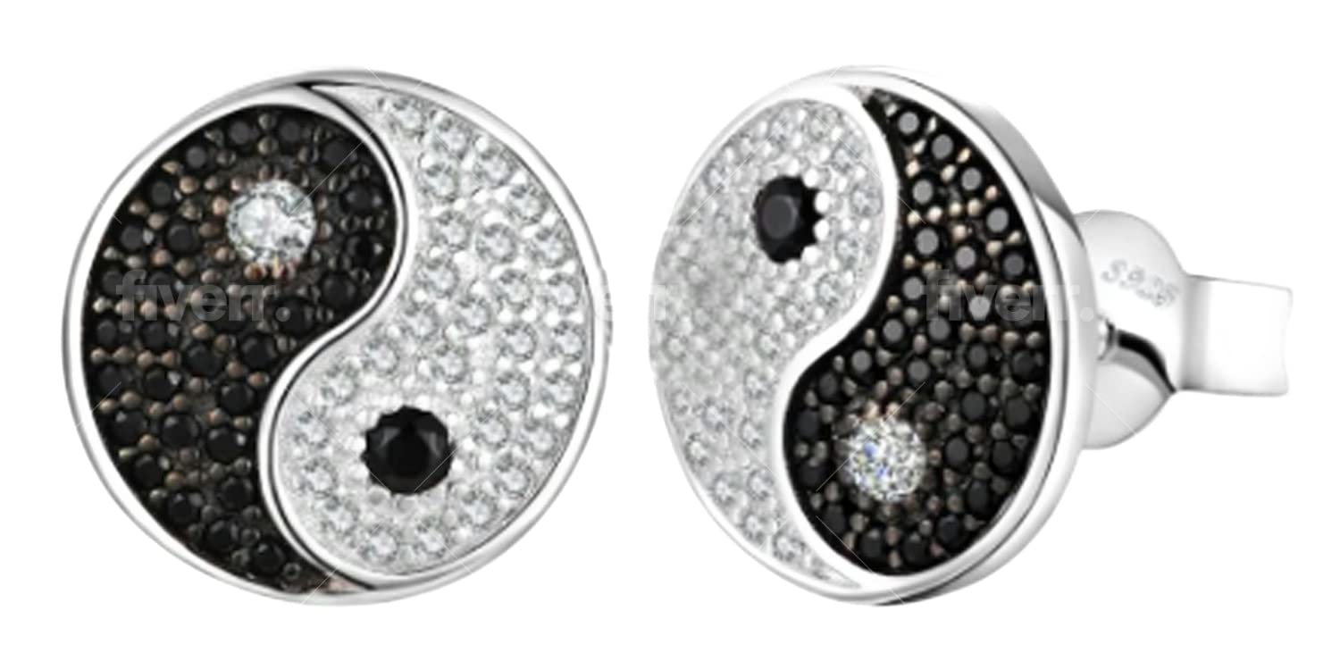 Womens Designer 925 Sterling Silver Yin Yang Jewellery - With Cubic Zirconia Crystals - Spiritual Boho Style - With Jewellery Gift Box.