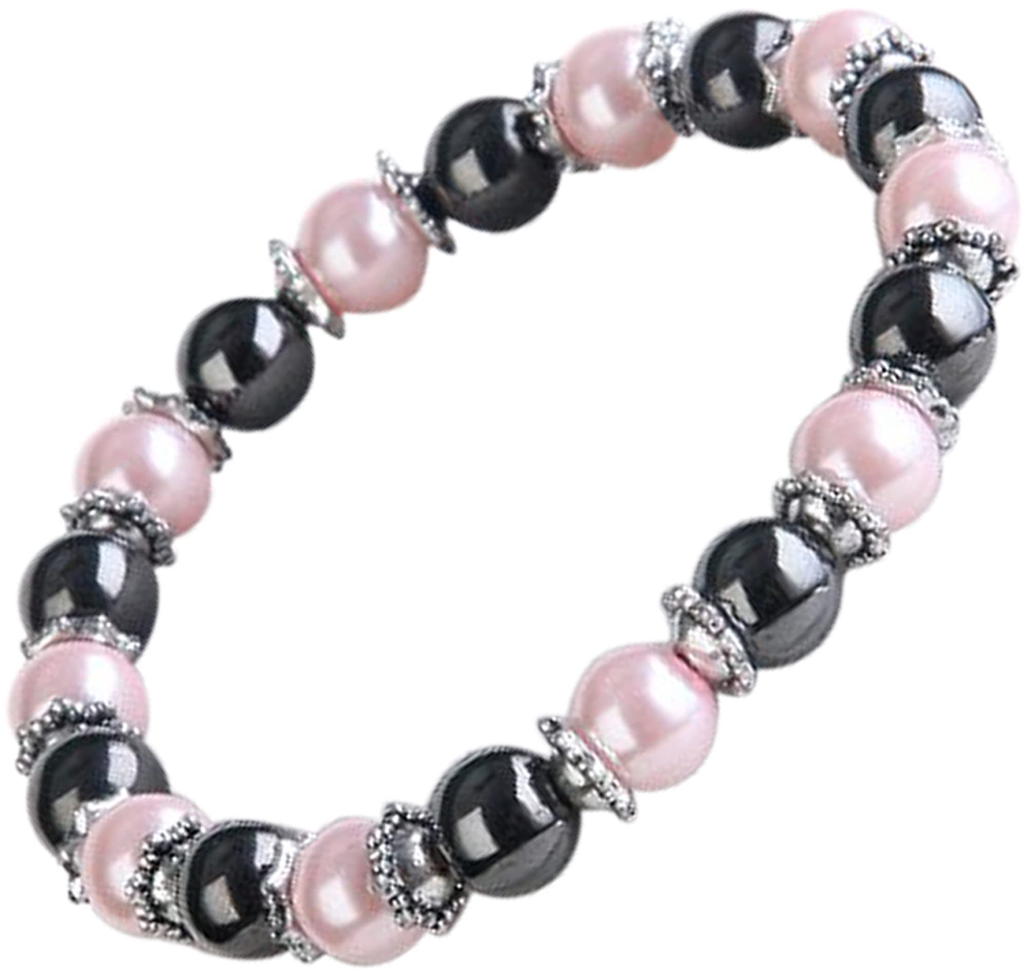 Pink Pearl &amp; Hematite Magnetic Therapy Bracelet for Women &amp; Jewellery Gift Box