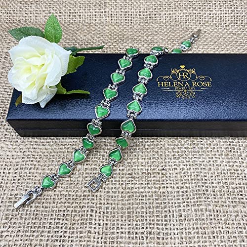 Helena Rose Ladies Green Cats Eye Heart Shaped Magnetic Bracelet for Women - Fits Wrists Up to 17.5cm Adjustable - with Jewellery Gift Box