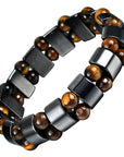 Double Hematite and Tiger's Eye Gemstone Stretch Bracelets for Men & Women - Natural Energy Stone Jewellery Unisex Bangle. with Gift Box