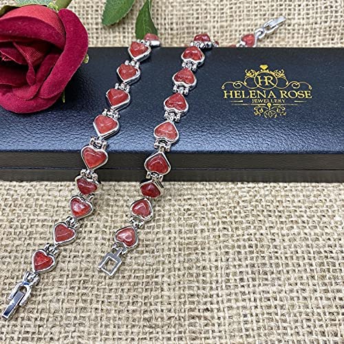 Ladies Magnetic Valentine Bracelet for Women with Red Heart Natural Polished Agate Gemstones - Fits Wrists up to 18 cm 7.0 inches Adjustable - with A Jewellery Gift Box