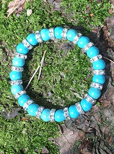 Helena Rose Spiritual Bracelet for Ladies - Natural Turquoise Howlite Gemstones with Clear Crystal Spacers - Balancing Chakra Bangle for Women - with Jewellery Gift Box
