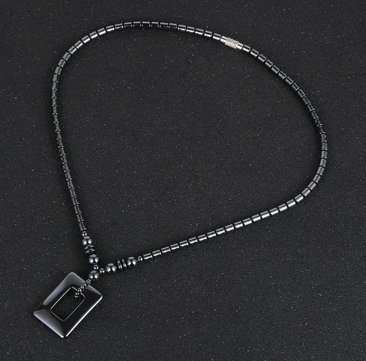 Natural Hematite Beaded Pendant Necklace for Men Women with Jewellery Gift Box