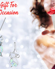 Cute Cat Pendant Necklace & Earrings Matching Set For Women - Ladies Silver Plated Crystal Jewellery with Gift Box