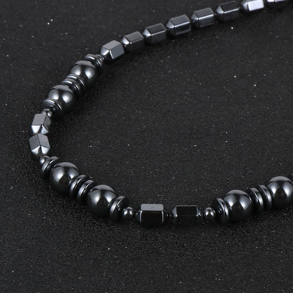 Natural Hematite Beaded Pendant Necklace for Men Women with Jewellery Gift Box