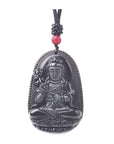 Black Obsidian Stone Crystal Buddha Pendant Necklace for Men & Women in Jewellery Gift Box