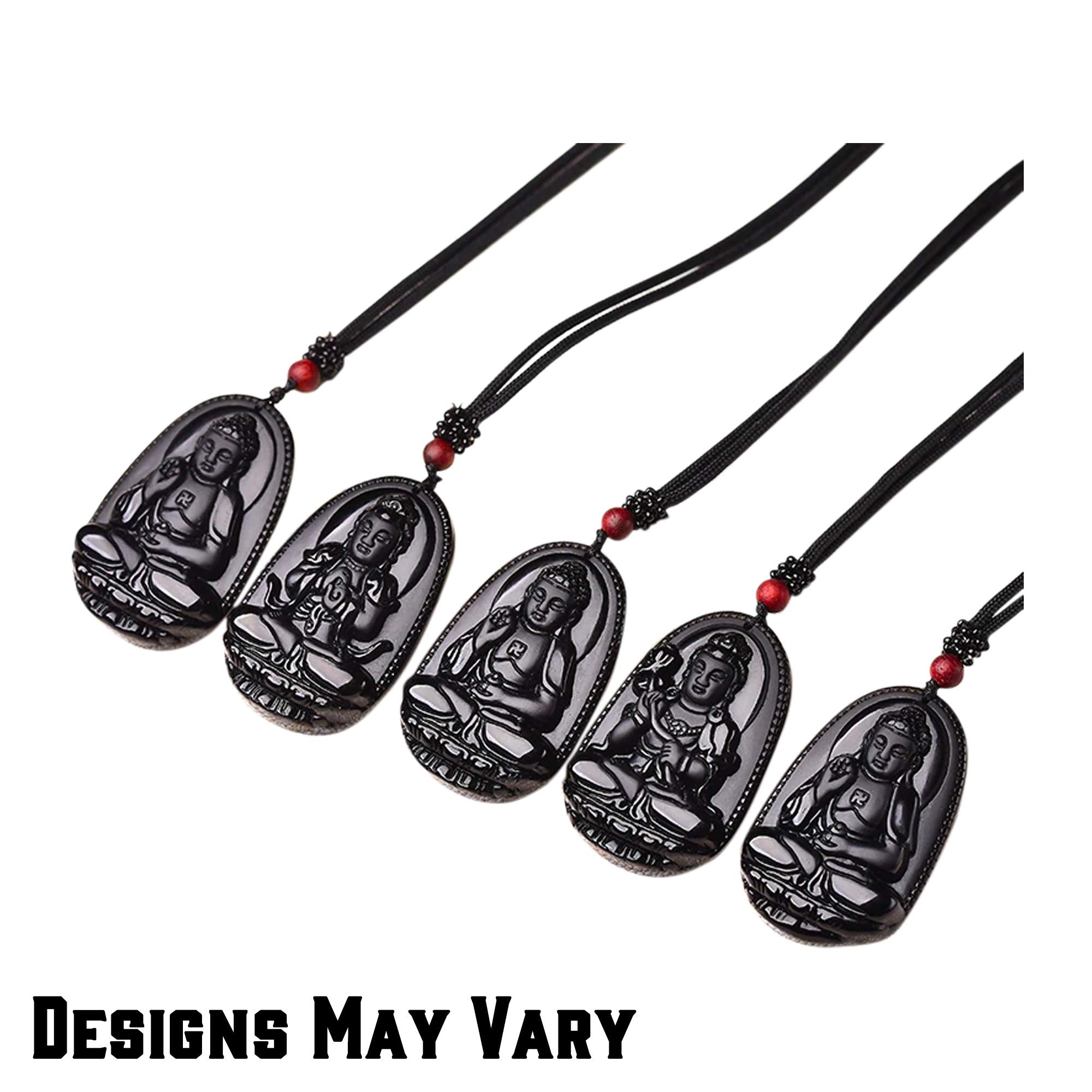 Black Obsidian Stone Crystal Buddha Pendant Necklace for Men &amp; Women in Jewellery Gift Box