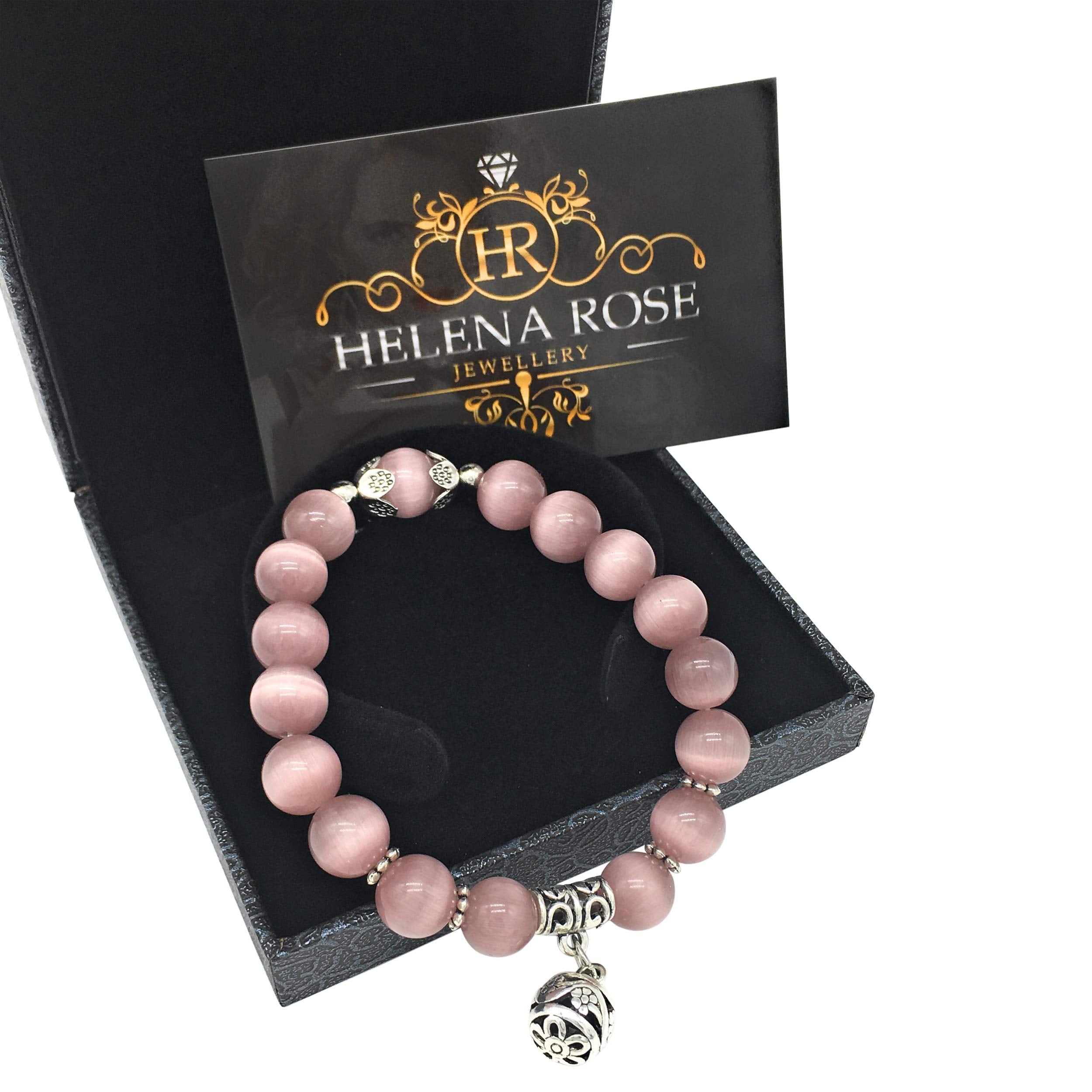 Helena Rose Cats Eye Bead Charm Bracelet - Gorgeous Magical Boho Fashion Ladies Bangle - Chakra Stone Jewellery with Gift Box