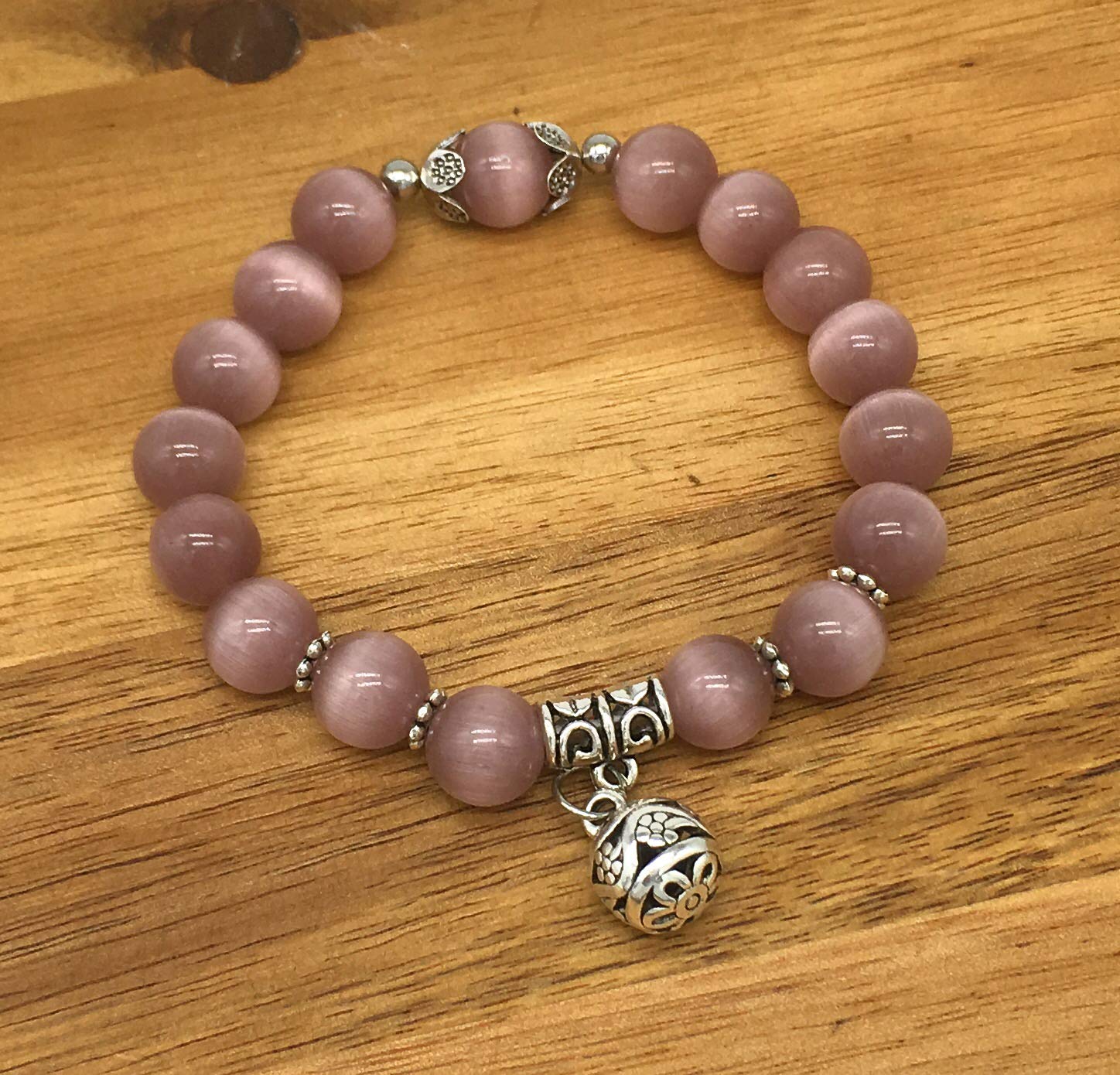 Helena Rose Cats Eye Bead Charm Bracelet - Gorgeous Magical Boho Fashion Ladies Bangle - Chakra Stone Jewellery with Gift Box